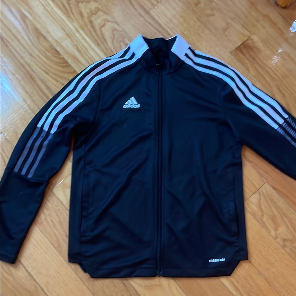 Adidas Black Track Jacket with White Stripes